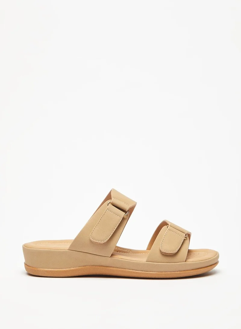 shoexpress Solid Slide Sandals with Hook and Loop Accent