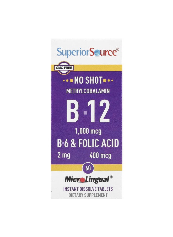Superior Source Methylcobalamin B-12, B-6 & Folic Acid, 60 MicroLingual Instant Dissolve Tablets  - Image 1