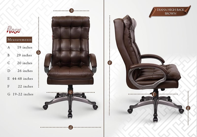 Rose ROSE Diana Leatherette Executive High Back Revolving Office Chair with Color Options Integrated Lumbar Support with Comfortable Seating 3 Years Warranty Brown  - Image 2