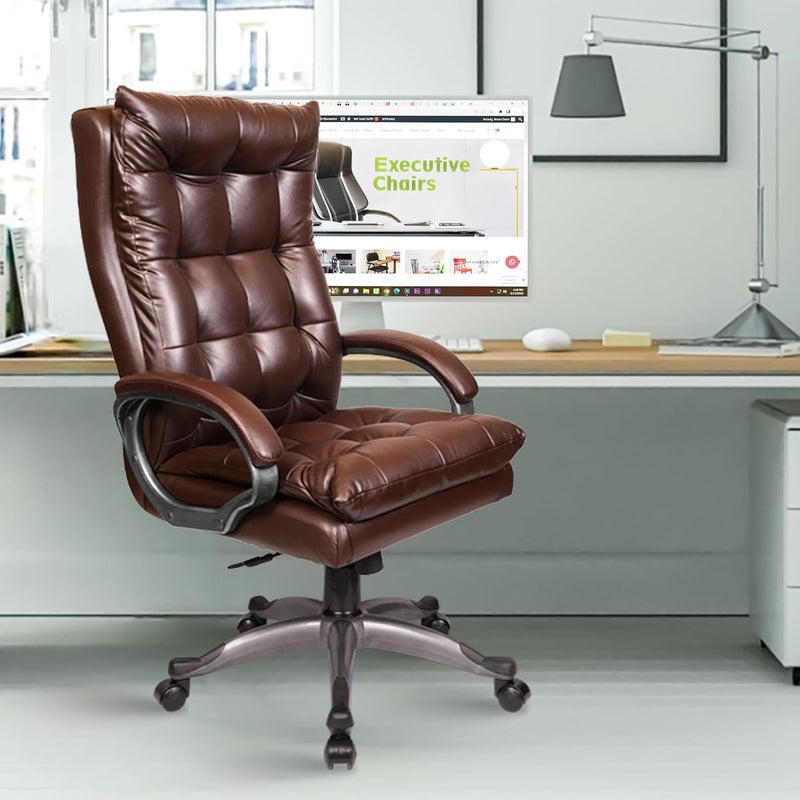 Rose ROSE Diana Leatherette Executive High Back Revolving Office Chair with Color Options Integrated Lumbar Support with Comfortable Seating 3 Years Warranty Brown  - Image 1