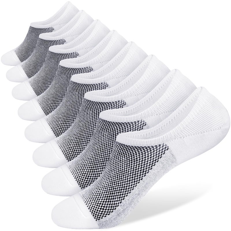 SIXDAYSOX Below Ankle Socks Pack of 8 White Mesh Knit Non-Slip Thin Cotton Socks Invisible Athletic Socks for Sports Socks Size 12-15
