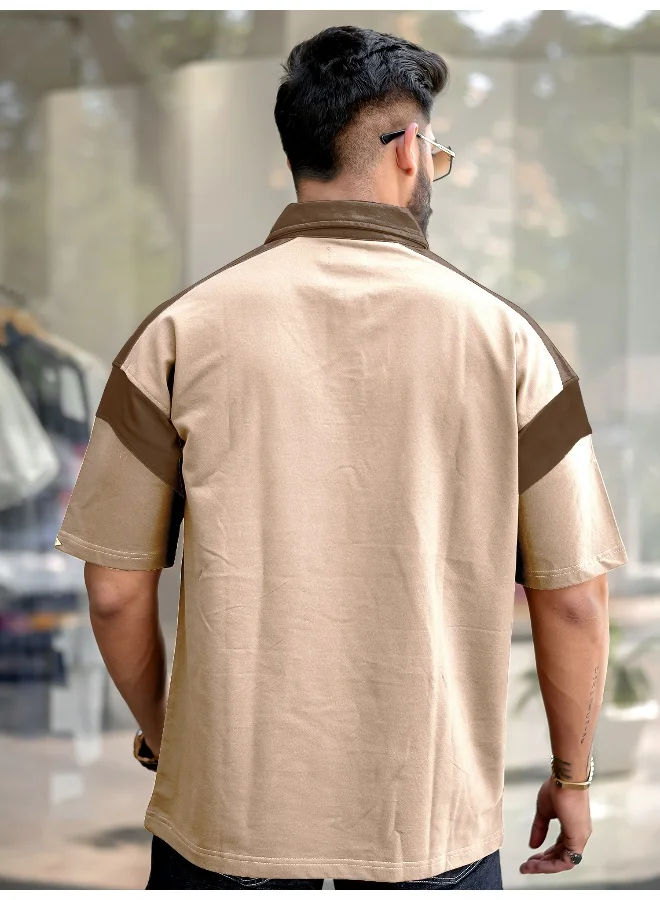 مانياك تيشيرت بولو رجالي مانياك بطباعة قطن بيج بأكمام 3/4