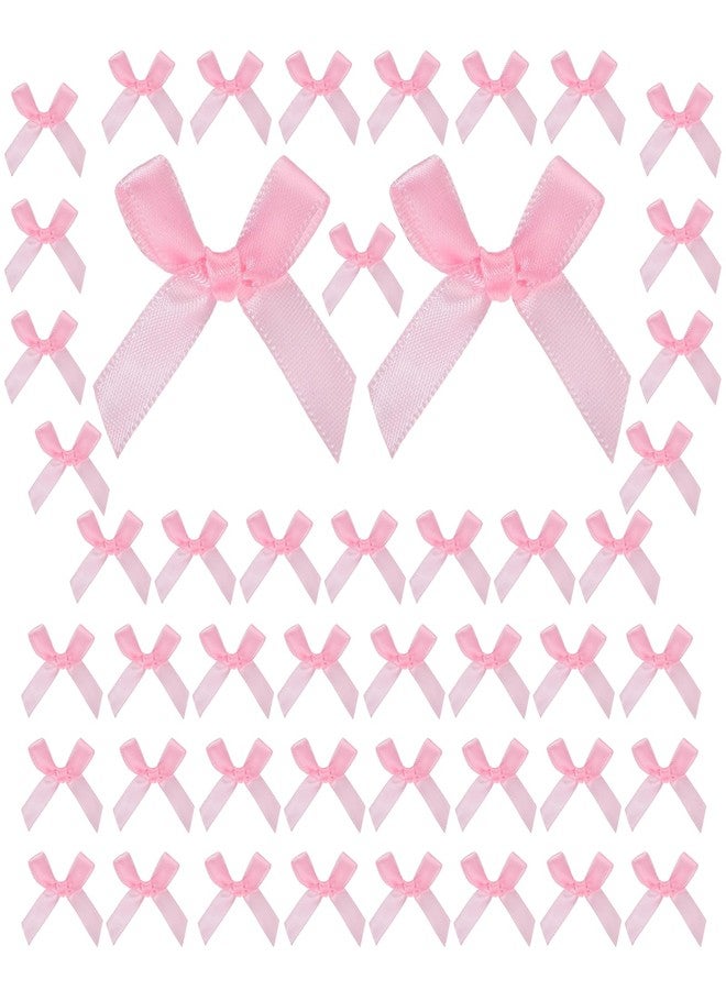 Viemior Mini Pink Bows, 50PCS Satin Fabric Ribbons for Crafts, Mini Pink Ribbon Bows for Crafts/Treats/Cake Decorating/Party Favors/Gift Box Decorations/Valentine's Day - Image 1