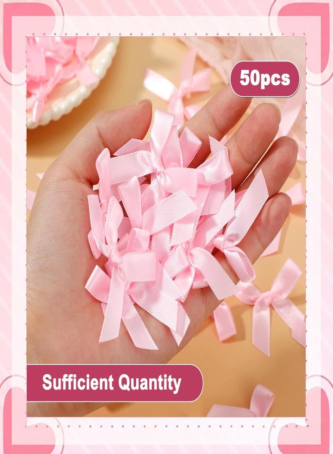Viemior Mini Pink Bows, 50PCS Satin Fabric Ribbons for Crafts, Mini Pink Ribbon Bows for Crafts/Treats/Cake Decorating/Party Favors/Gift Box Decorations/Valentine's Day - Image 3