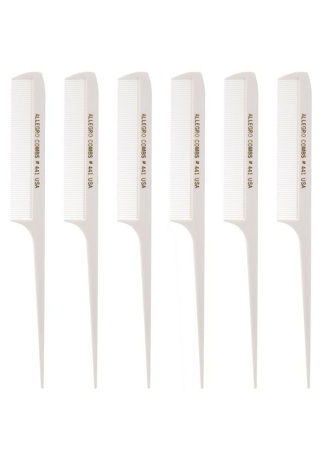 Allegro Combs Allegro Combs 441. 8.5 In. Rat Tail Combs Pintail Braiding Or Parting Fine Teeth Rattail Hair Picks Combs Set For Hair Styling USA. 6 Pc. (WHITE)  - Image 1