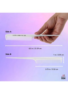 Allegro Combs Allegro Combs 441. 8.5 In. Rat Tail Combs Pintail Braiding Or Parting Fine Teeth Rattail Hair Picks Combs Set For Hair Styling USA. 6 Pc. (WHITE)  - Image 4