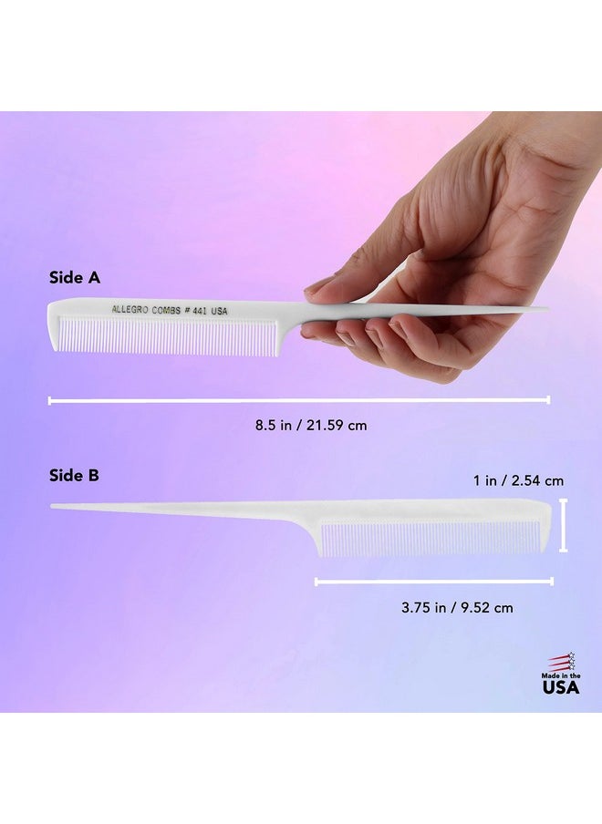 Allegro Combs Allegro Combs 441. 8.5 In. Rat Tail Combs Pintail Braiding Or Parting Fine Teeth Rattail Hair Picks Combs Set For Hair Styling USA. 6 Pc. (WHITE)  - Image 4