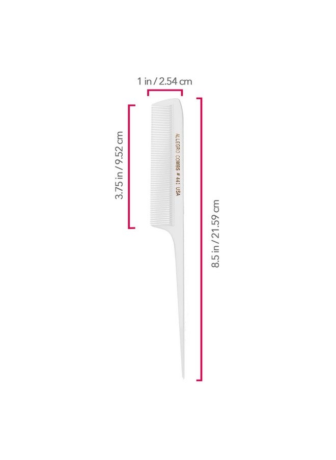 Allegro Combs Allegro Combs 441. 8.5 In. Rat Tail Combs Pintail Braiding Or Parting Fine Teeth Rattail Hair Picks Combs Set For Hair Styling USA. 6 Pc. (WHITE)  - Image 3