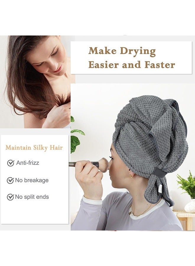meayul 2Pcs Microfiber Hair Towel Wrap, Super Absorption Microfiber Quick-Dry Hair Towel, Super Soft Hair Drying Towel, Fast Drying Hair Turbans for Wet Hair, Long, Thick, Curly Hair, Anti Frizz Hair Towel Wrap with Elastic Strap - Image 4