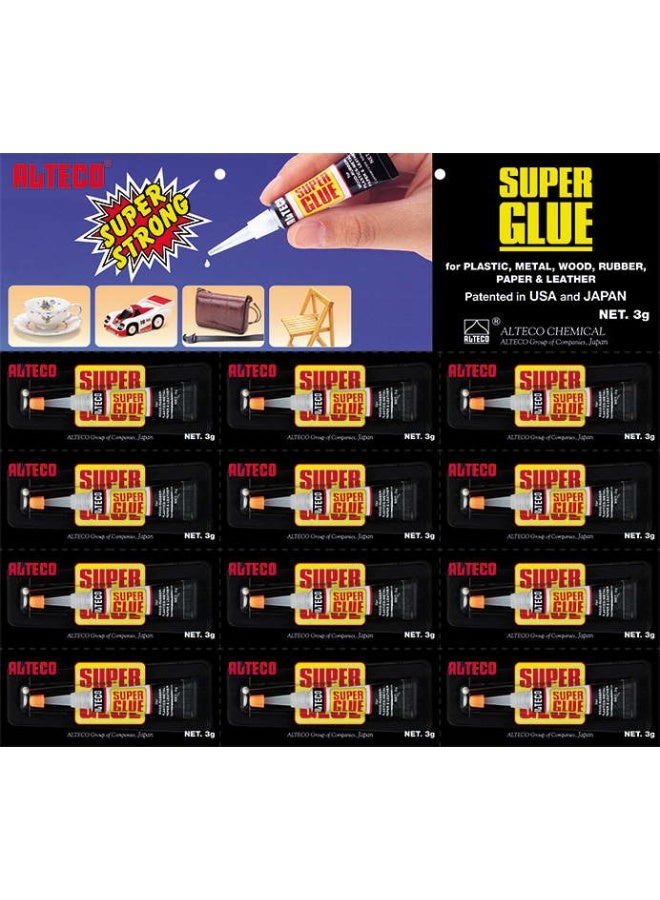 Alteco Super Glue Quick Cure High Strength Metal Rubber Wood Ceramic Bonds Instantly 3G Pack 12 - Image 1