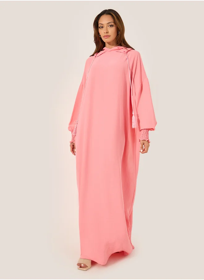 Styli Oversized Hooded Jalabyia with Tassel Detail