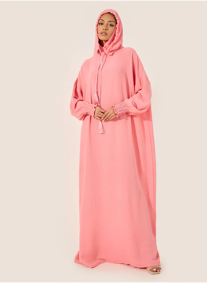 Styli Oversized Hooded Jalabyia with Tassel Detail