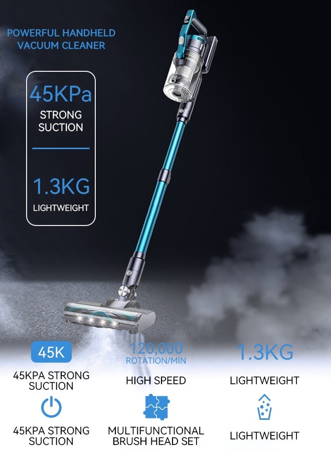 Yaqeen VC60 Cordless Vacuum Cleaner, 450W Brushless Motor 45kpa Powerful Stick Vacuum With OLED Screen, Aromatherapy Tablets Up To 45 Mins Runtime, 3 Power Modes 3 In 1 Lightweight Vacuum For Hardwood Floor Car Carpet Pet Hair - Blue - Image 2