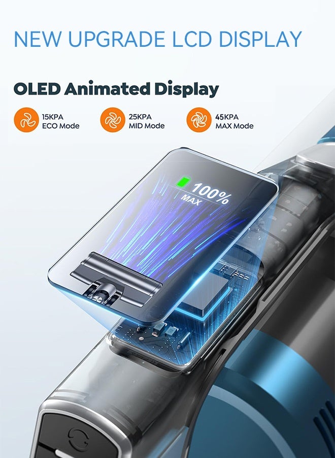 Yaqeen VC60 Cordless Vacuum Cleaner, 450W Brushless Motor 45kpa Powerful Stick Vacuum With OLED Screen, Aromatherapy Tablets Up To 45 Mins Runtime, 3 Power Modes 3 In 1 Lightweight Vacuum For Hardwood Floor Car Carpet Pet Hair - Blue - Image 3