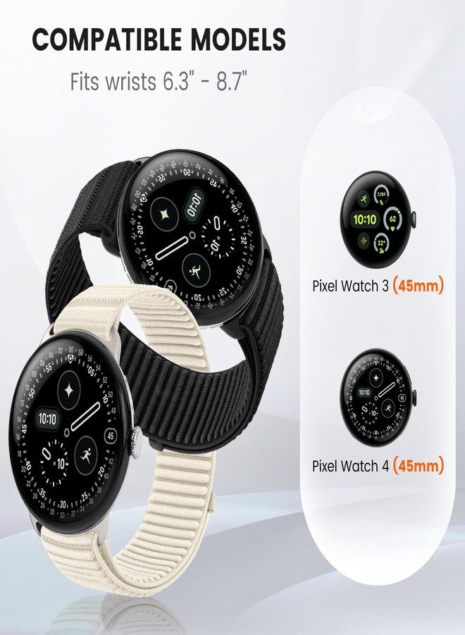 BandRain Nylon Loop Sport Bands Compatible with Google Pixel Watch 4/3/2/1 45mm 41mm Band, Upgraded All-Steel Connector, Soft Breathable Braided Replacement Straps for Women Men, Black, Pixel Watch 4 - Image 2