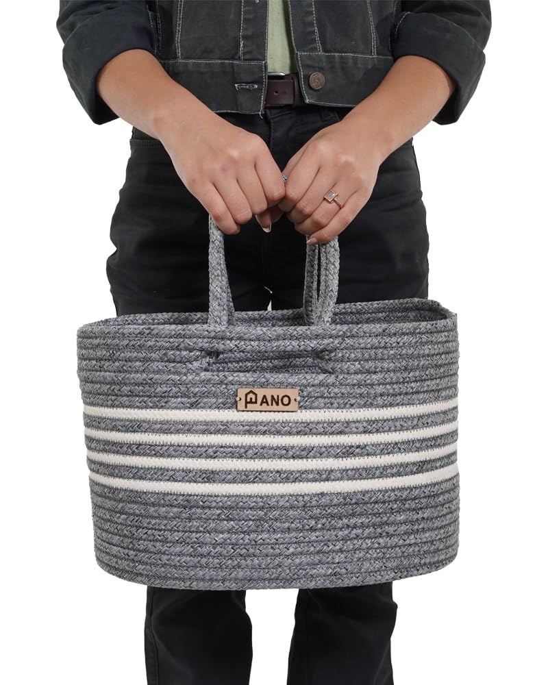 Panço Pano Polypropylene Multipurpose Storage Tote Bag, Hand Basket, Beach Bags for Women, Organizer, Shopping Bag, Tote Hand Basket for Lunchbox, Water Bottle, Grey, ELORA  - Image 2