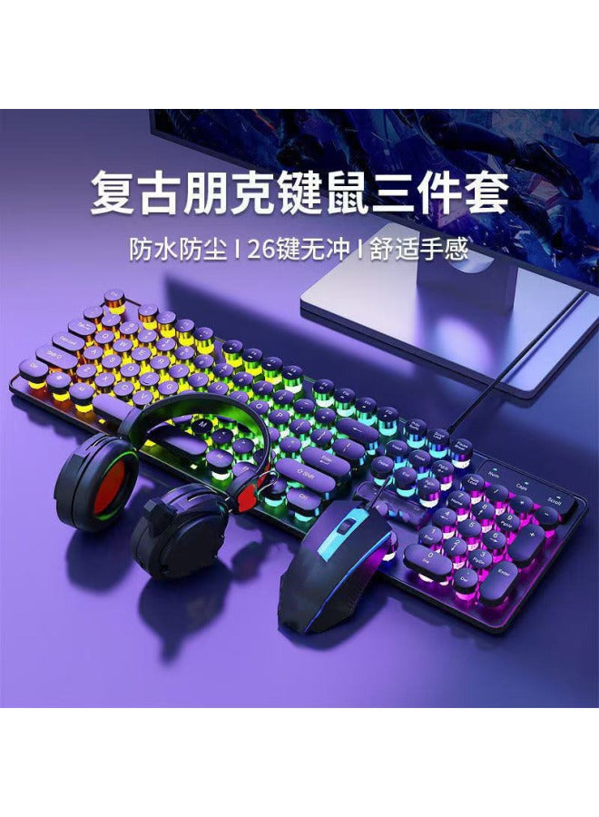 Retro Punk Mechanical Feel Keyboard Gaming Keyboard Headphones Wired Esports Gaming Desktop Notebook