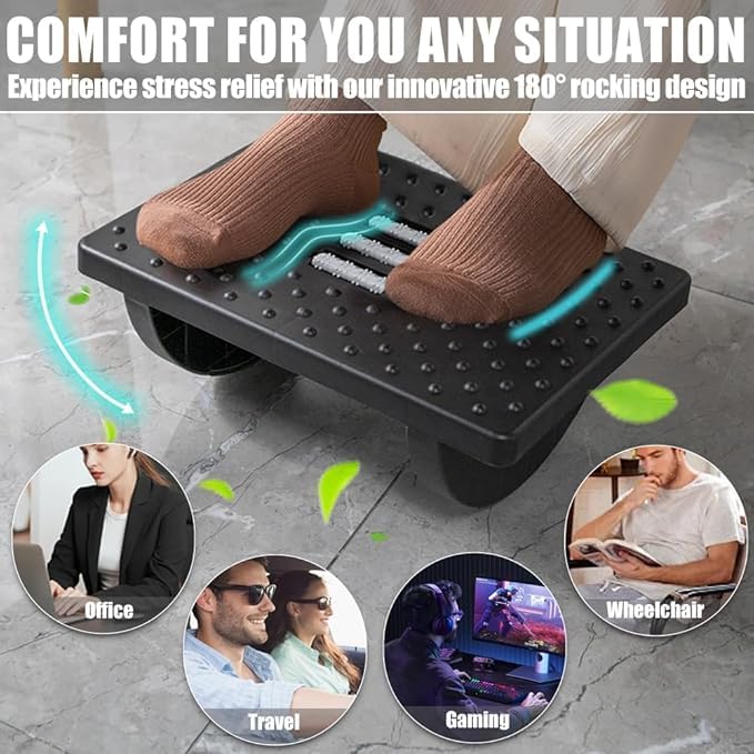 Lifekrafts Lifekrafts Ergonomic Rocking Footrest with Builtin Roller Massager Under Desk Foot Stool for Enhanced Circulation in Office Work and Gaming Black L 34cm x W 25cm x H 13cm  - Image 4