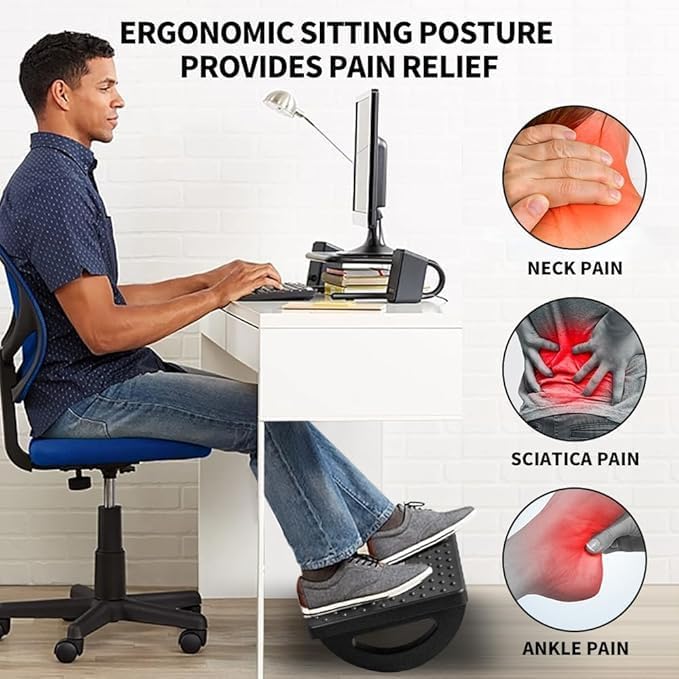 Lifekrafts Lifekrafts Ergonomic Rocking Footrest with Builtin Roller Massager Under Desk Foot Stool for Enhanced Circulation in Office Work and Gaming Black L 34cm x W 25cm x H 13cm  - Image 5