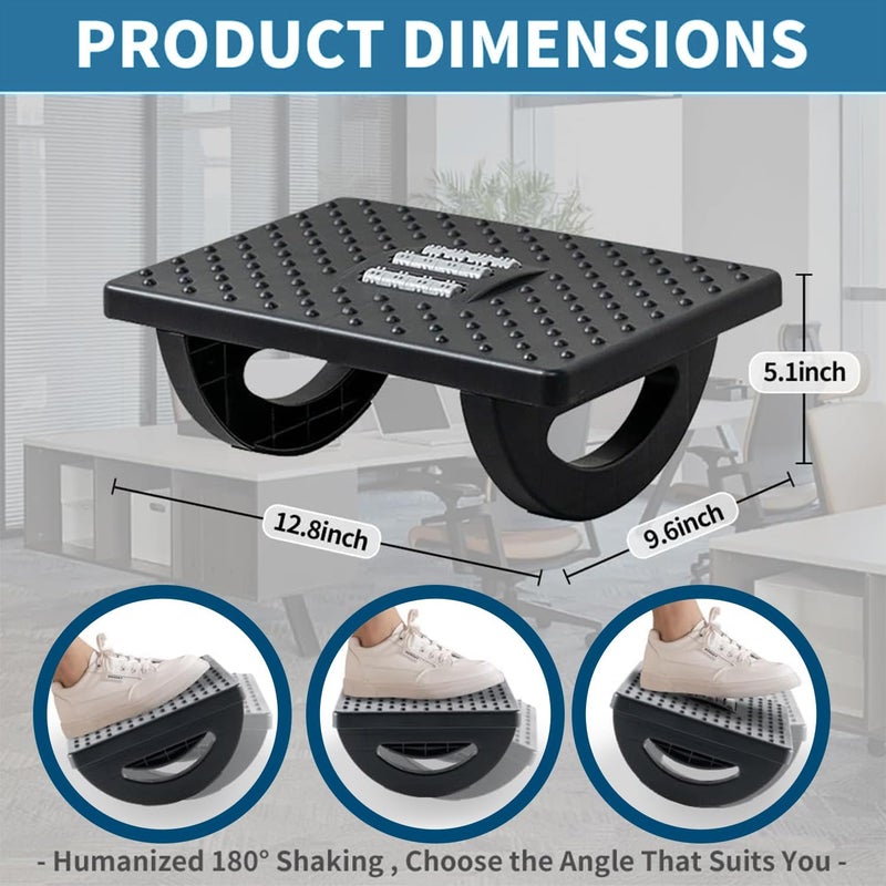 Lifekrafts Lifekrafts Ergonomic Rocking Footrest with Builtin Roller Massager Under Desk Foot Stool for Enhanced Circulation in Office Work and Gaming Black L 34cm x W 25cm x H 13cm  - Image 2