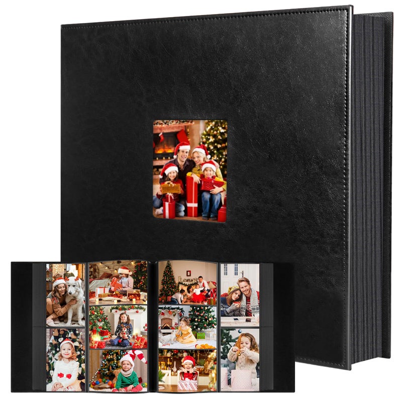 Aevdor 1000 Pockets Photo Album 4x6, Extra Large Capacity Leather Cover Wedding Family Photo Albums Holds 1000 Horizontal and Vertical Photos, Acid-free Pages 4x6 Photo Album with Front Window (Black) - Image 1