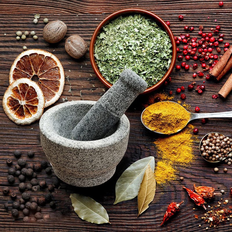 EZAHK EZAHK Stone Mortar and Pestle Set for Spices Okhli Masher Khalbatta Kharal Mixer Natural Traditional Grinder 8 inch Big size heavy duty pack of 1  - Image 4