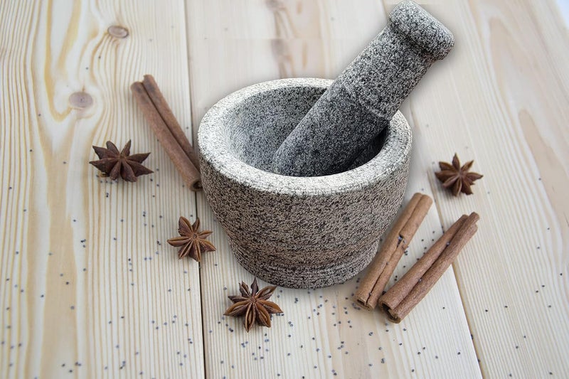EZAHK EZAHK Stone Mortar and Pestle Set for Spices Okhli Masher Khalbatta Kharal Mixer Natural Traditional Grinder 8 inch Big size heavy duty pack of 1  - Image 3