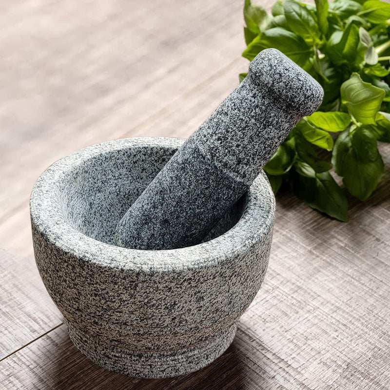 EZAHK EZAHK Stone Mortar and Pestle Set for Spices Okhli Masher Khalbatta Kharal Mixer Natural Traditional Grinder 8 inch Big size heavy duty pack of 1  - Image 5