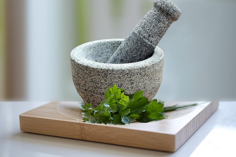 EZAHK EZAHK Stone Mortar and Pestle Set for Spices Okhli Masher Khalbatta Kharal Mixer Natural Traditional Grinder 8 inch Big size heavy duty pack of 1  - Image 2