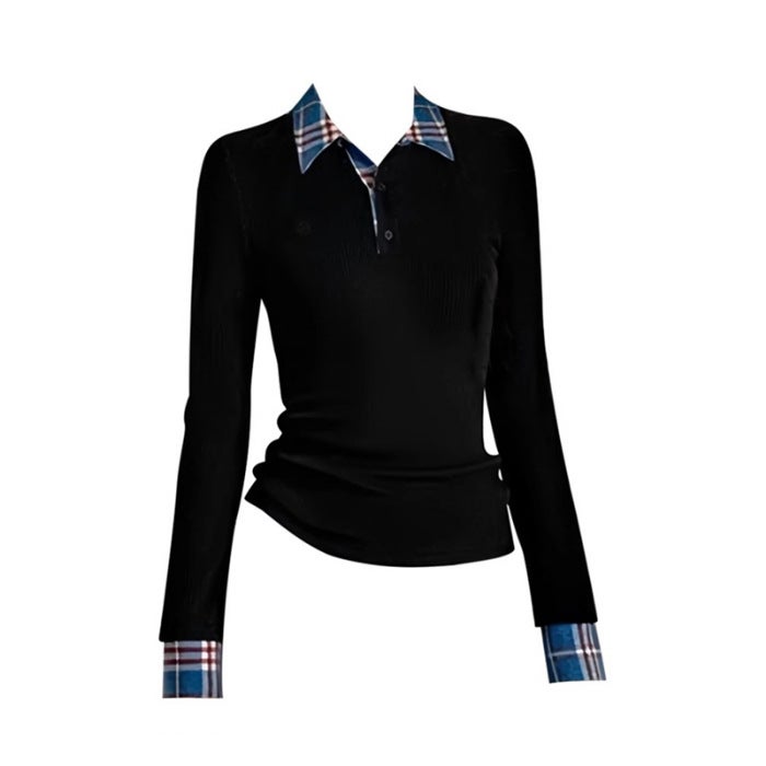 Spring Autumn Chic Slim-Fit Slimming Long-Sleeved Top Design All-Match Top - Image 1