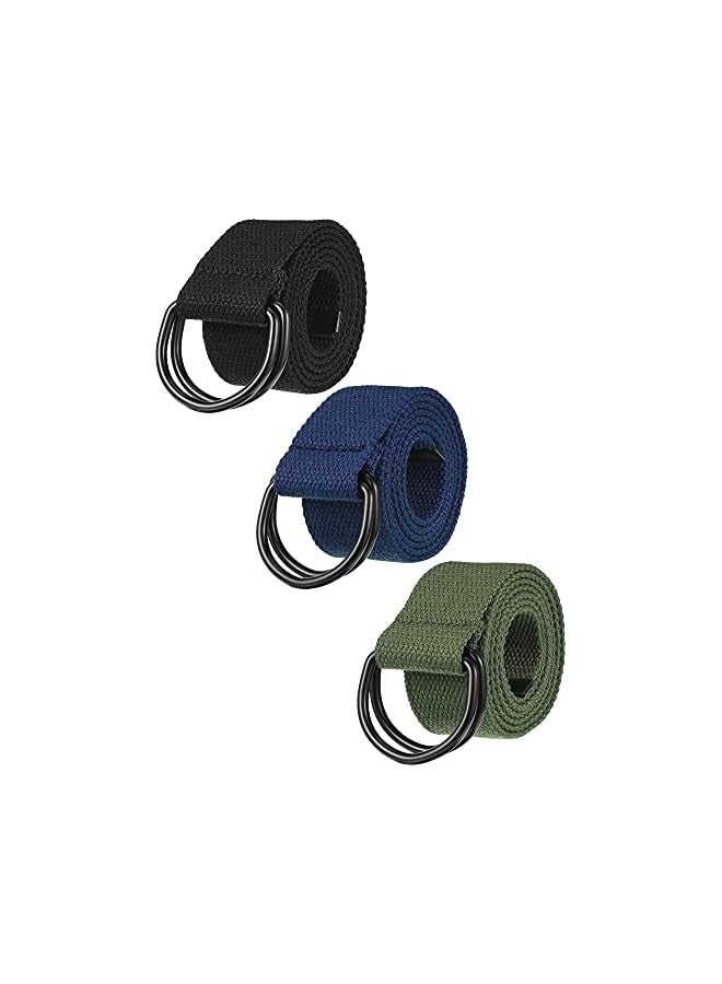 بروماس 3 قطع حزام قماش للرجال مع مشبك معدني مزدوج على شكل حرف D أحزمة كاجوال بنمط عسكري أحزمة خصر قماشية إغلاق أحزمة قماش للرجال والنساء (أخضر جيشي، أسود، أزرق داكن) - Image 1