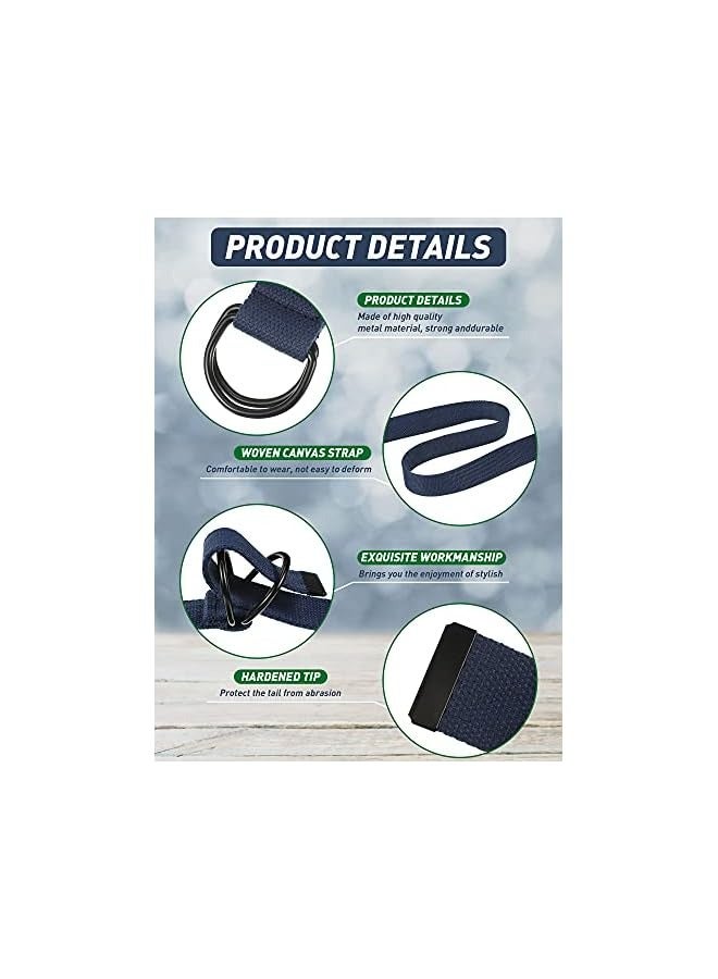 بروماس 3 قطع حزام قماش للرجال مع مشبك معدني مزدوج على شكل حرف D أحزمة كاجوال بنمط عسكري أحزمة خصر قماشية إغلاق أحزمة قماش للرجال والنساء (أخضر جيشي، أسود، أزرق داكن) - Image 2