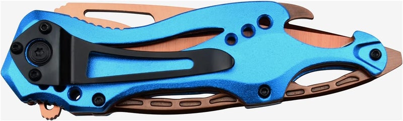 MTECH USA Folding Knife, 3.75-Inch Half-Serrated Blade, Titanium Coating, Glass Breaker, Pocket Clip - Image 4