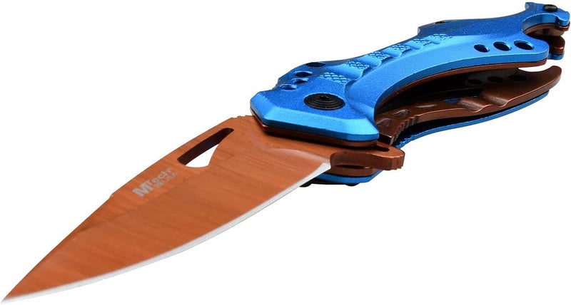 MTECH USA Folding Knife, 3.75-Inch Half-Serrated Blade, Titanium Coating, Glass Breaker, Pocket Clip - Image 3