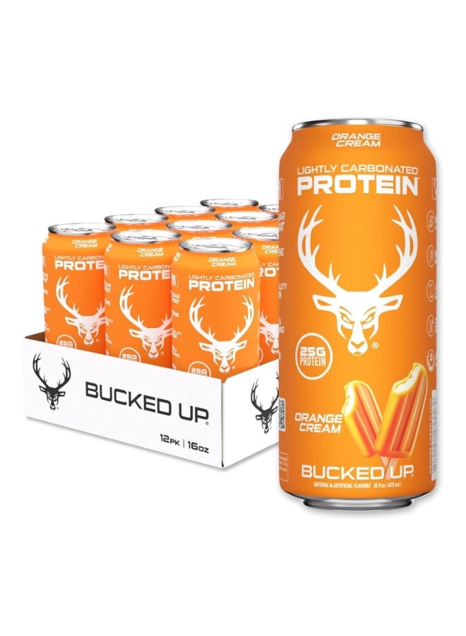 Bucked Up Lightly Carbonated Protein Soda | 25g Whey Isolate - Zero Sugar, Low Calorie, Caffeine Free, Clean Drink | Sparkling Protein Soda - 12 Pack, 16 oz Cans (Orange Cream) - Image 1