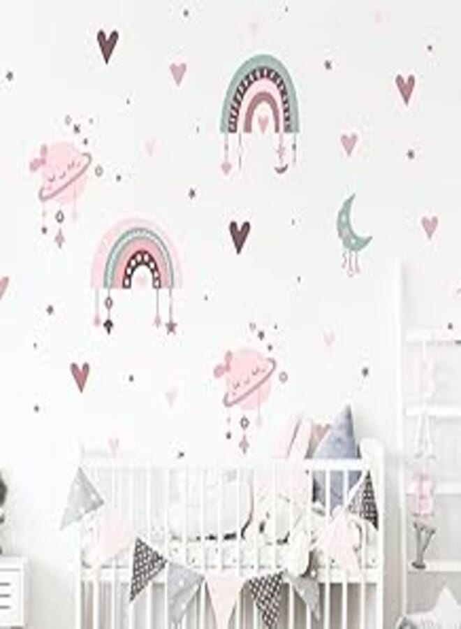 Decorative kids room sticker - Hearts and rainbows (100x150cm) 