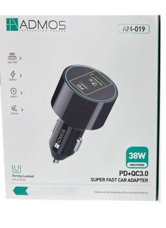 Admos Admos car charger with two fast PD ports and one USB port, 38W 