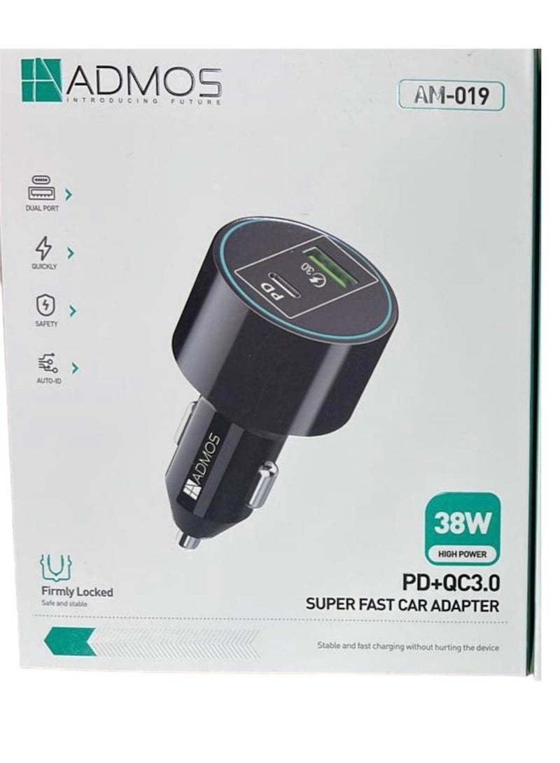Admos car charger with two fast PD ports and one USB port, 38W
