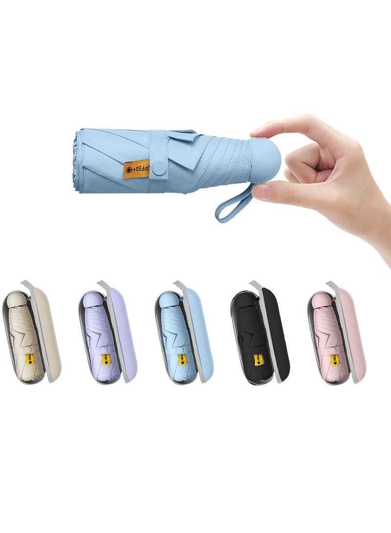 Meetion مظلة سفر صغيرة للحقيبة مع غلاف - مظلة صغيرة مدمجة للحماية من أشعة الشمس خفيفة الوزن ومظلة جيب صغيرة مع غلاف للنساء والرجال (1 قطعة، زرقاء) - Image 1