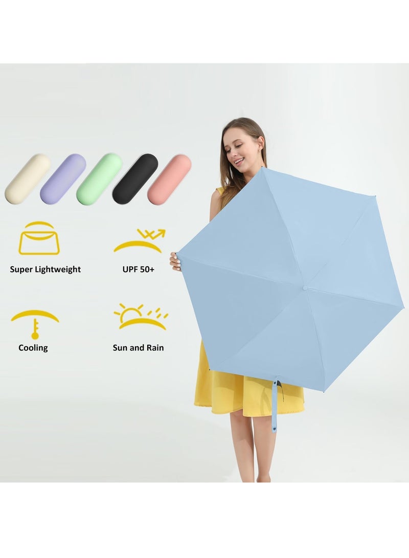 Meetion مظلة سفر صغيرة للحقيبة مع غلاف - مظلة صغيرة مدمجة للحماية من أشعة الشمس خفيفة الوزن ومظلة جيب صغيرة مع غلاف للنساء والرجال (1 قطعة، زرقاء) - Image 2