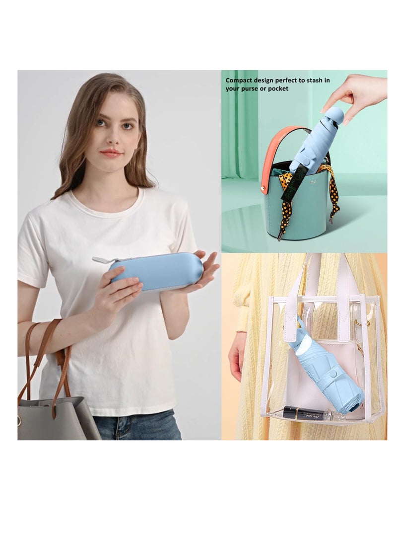 Meetion مظلة سفر صغيرة للحقيبة مع غلاف - مظلة صغيرة مدمجة للحماية من أشعة الشمس خفيفة الوزن ومظلة جيب صغيرة مع غلاف للنساء والرجال (1 قطعة، زرقاء) - Image 4