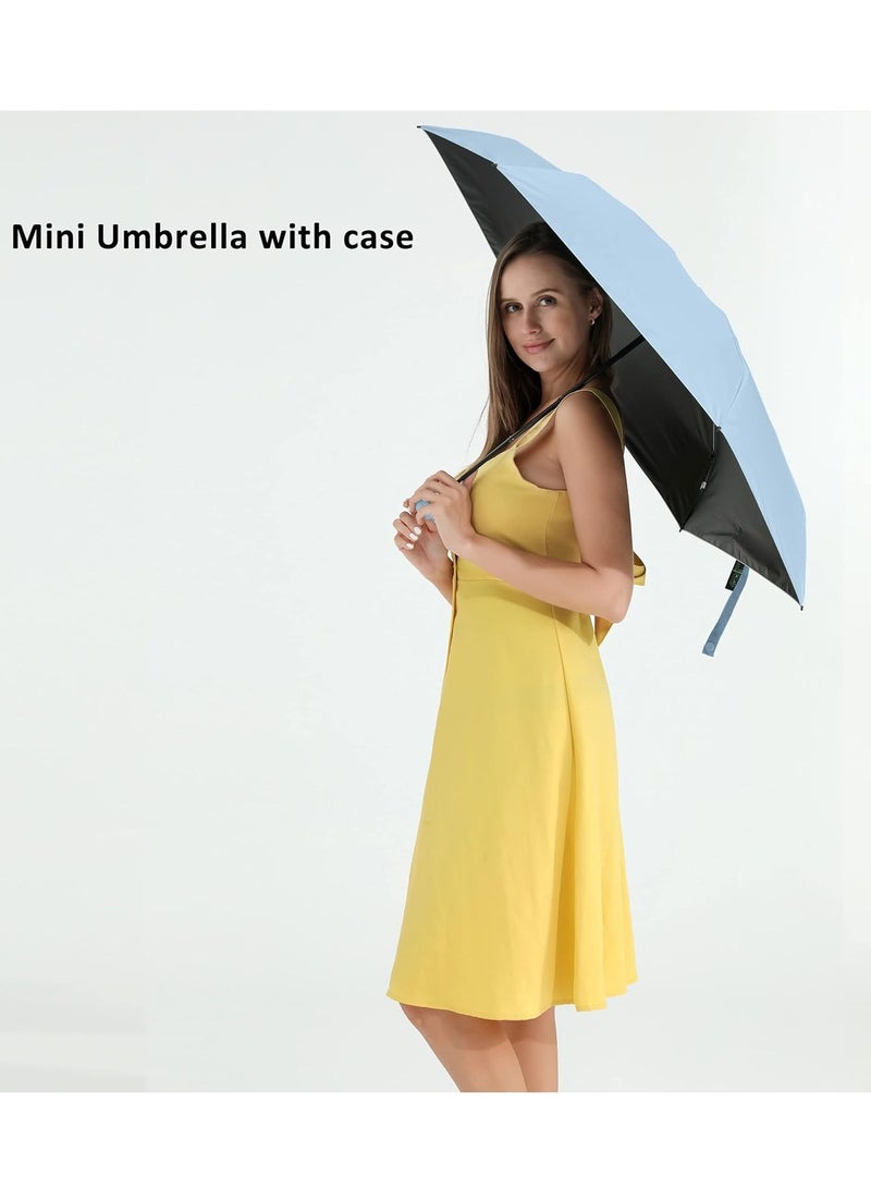 Meetion مظلة سفر صغيرة للحقيبة مع غلاف - مظلة صغيرة مدمجة للحماية من أشعة الشمس خفيفة الوزن ومظلة جيب صغيرة مع غلاف للنساء والرجال (1 قطعة، زرقاء) - Image 3