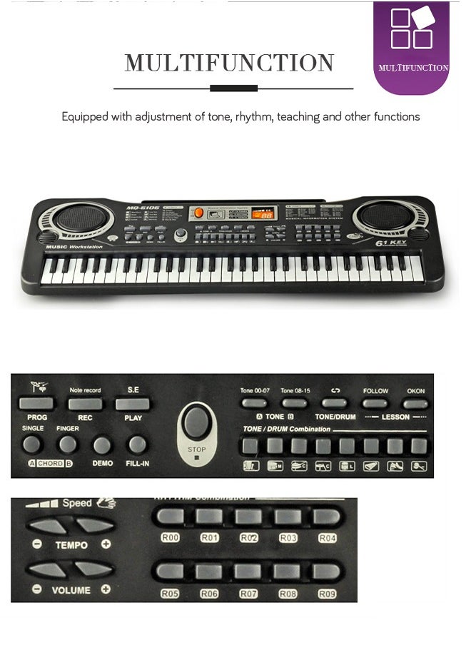 GROIC - Electronic Portable Keyboard Piano 61 Keyboard with Microphone And Power Supply Digital Musicfor Kids - Image 1