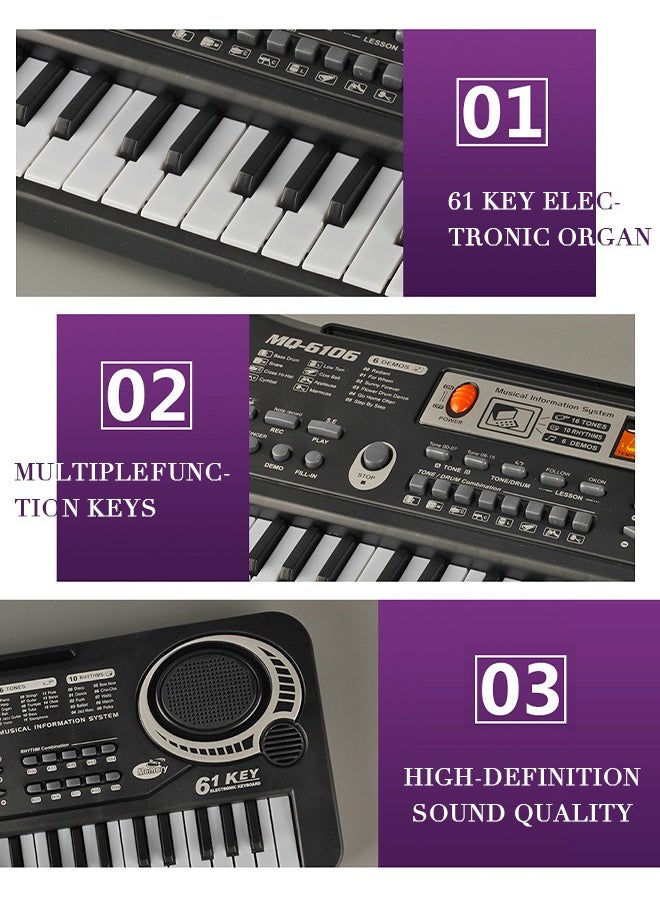 GROIC - Electronic Portable Keyboard Piano 61 Keyboard with Microphone And Power Supply Digital Musicfor Kids - Image 1