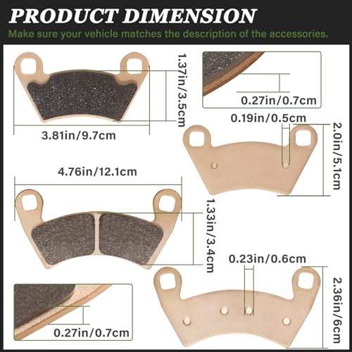 LOCOPOW Sintered Brake Pads for Polaris Ranger 800 500 570 700 900 XP Compatible with Polaris RZR 900 XP Ranger Crew 500 RZR 4 800 RZR 900 XP(Front and Rear) - Image 3