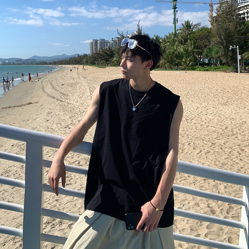 Summer Solid Color Sports Vest Men'S Large Size Loose Fitness Vest Top Popular Casual Trendyy Sleeveless T-Shirt - Image 2