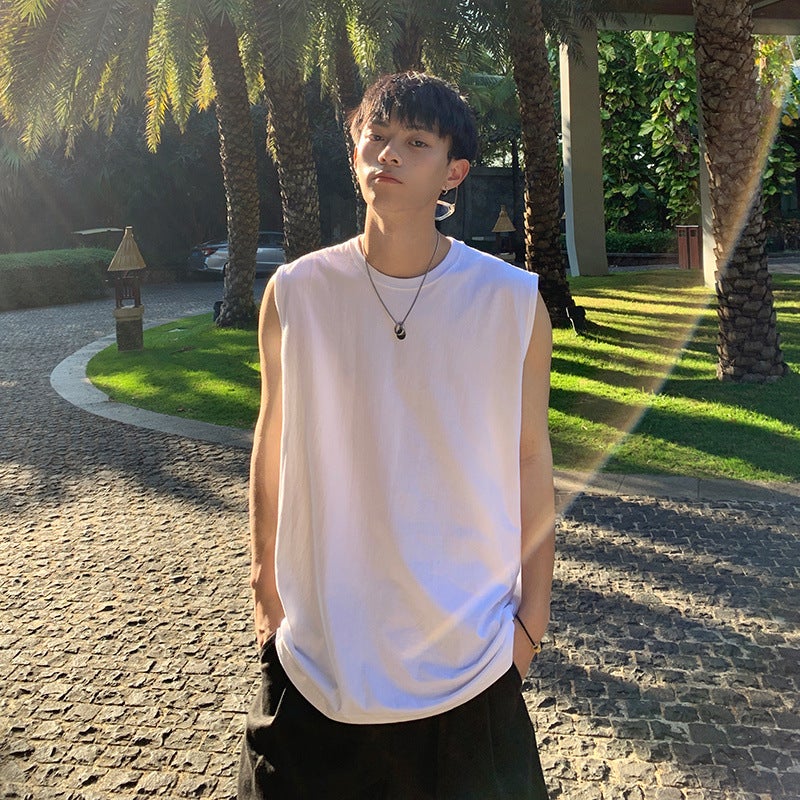 Summer Solid Color Sports Vest Men'S Large Size Loose Fitness Vest Top Popular Casual Trendyy Sleeveless T-Shirt - Image 3