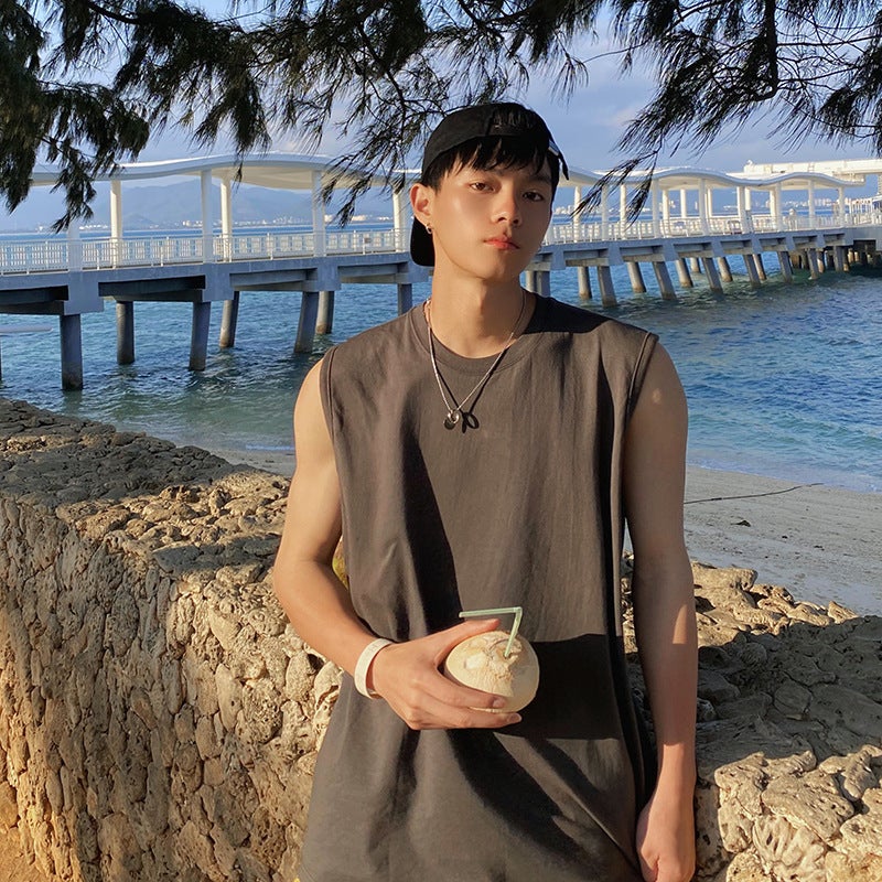 Summer Solid Color Sports Vest Men'S Large Size Loose Fitness Vest Top Popular Casual Trendyy Sleeveless T-Shirt - Image 5