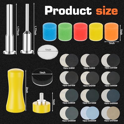 AegisTorq 192pcs 1 Inch Sanding Discs, Hook and Loop 60 to 7000 Wet Dry Sandpaper with 1/8" 1/4" Shank Backing Pad, Premium Sanding Discs for Drill Grinder Rotary Tools and Wood Metal Jewelry - Image 2