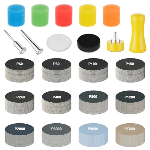 AegisTorq 192pcs 1 Inch Sanding Discs, Hook and Loop 60 to 7000 Wet Dry Sandpaper with 1/8" 1/4" Shank Backing Pad, Premium Sanding Discs for Drill Grinder Rotary Tools and Wood Metal Jewelry - Image 1